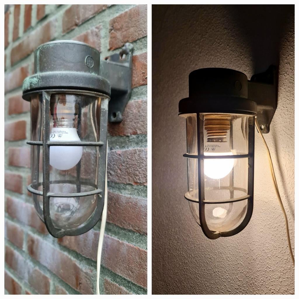 Industria Rotterdam bully wandlamp muurlamp brons + patina, Ophalen, Gebruikt, Metaal, Industrieel vintage interieur design