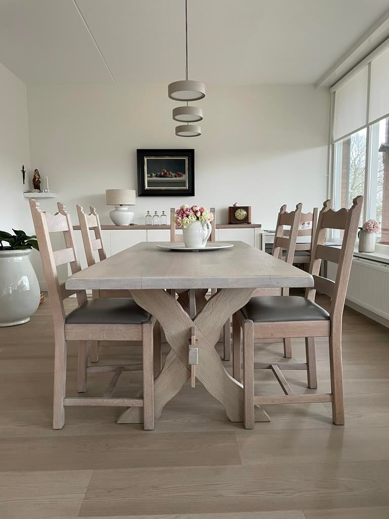 Super Mooi! Deze eiken houten kloostertafel, Ophalen, Gebruikt, 4 tot 6 stoelen