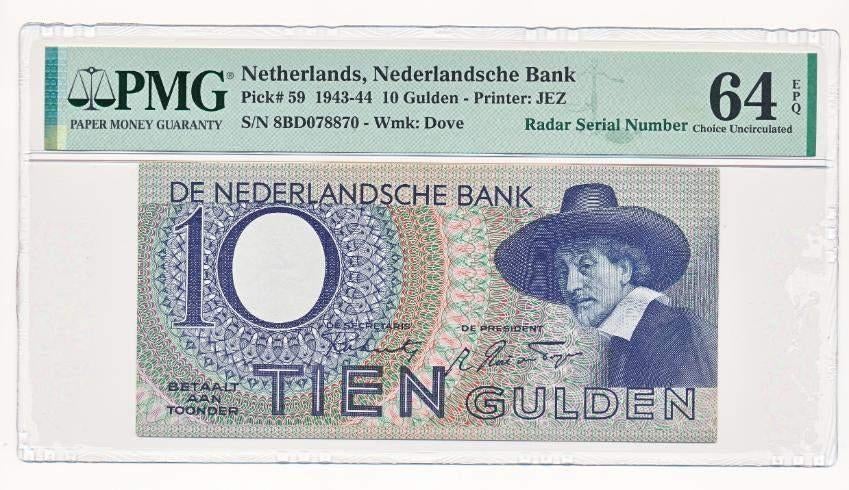 Nederland 10 Gulden 1943 Staalmeester PMG64 EPQ (Radar)