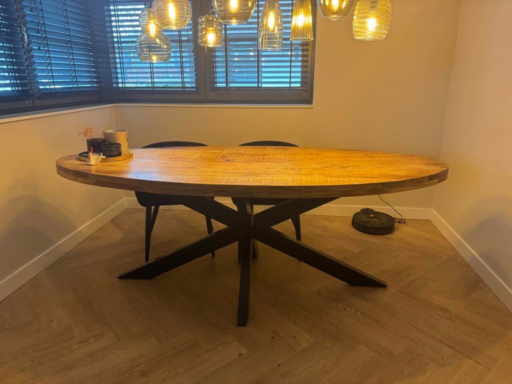 Ovale mangohouten eettafel 220 X 100 cm, Ophalen, Gebruikt, 100 tot 150 cm, 150 tot 200 cm