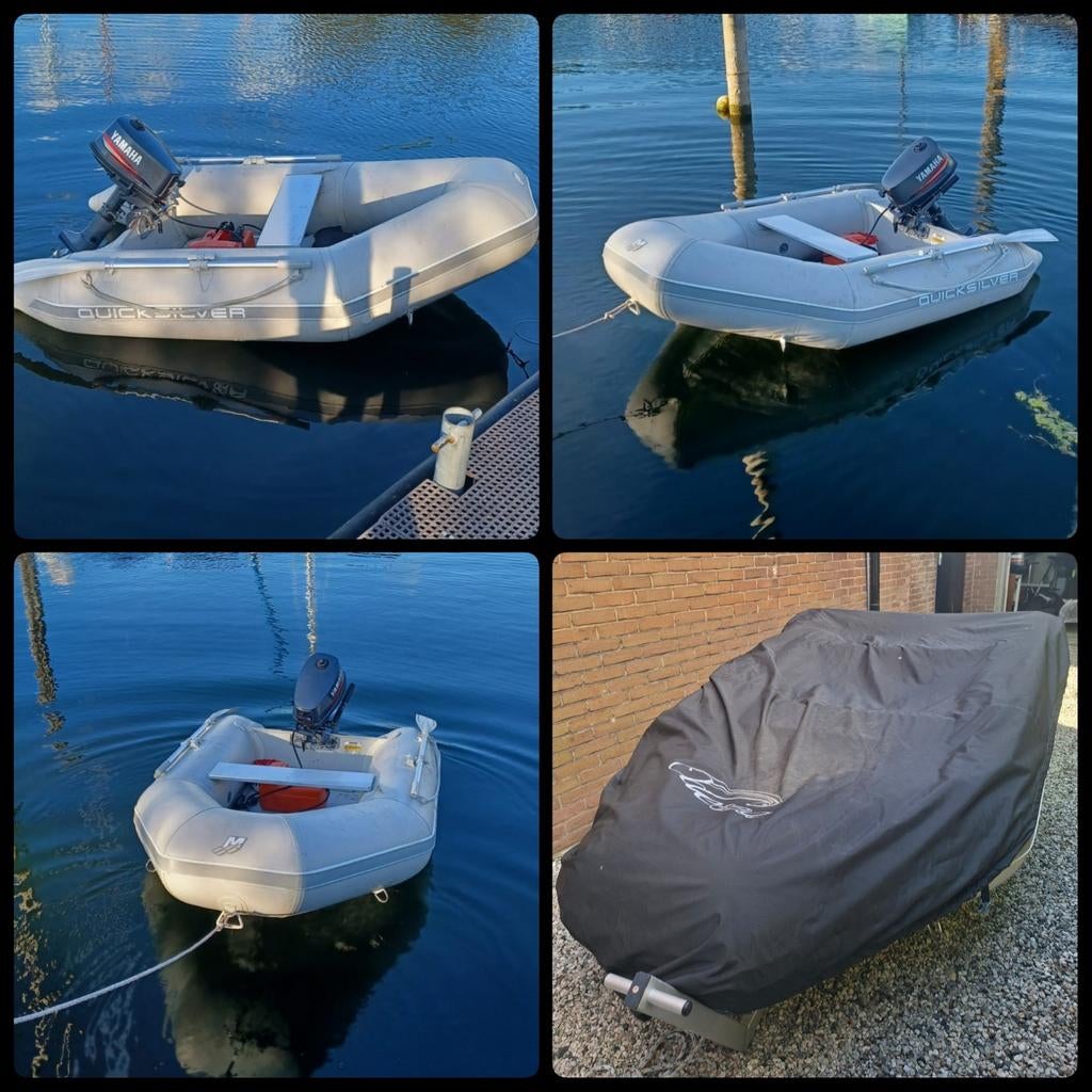 Nette Quicksilver boot 240 cm met buitenboordmotor Yamaha 4P, Ophalen, Zo goed als nieuw