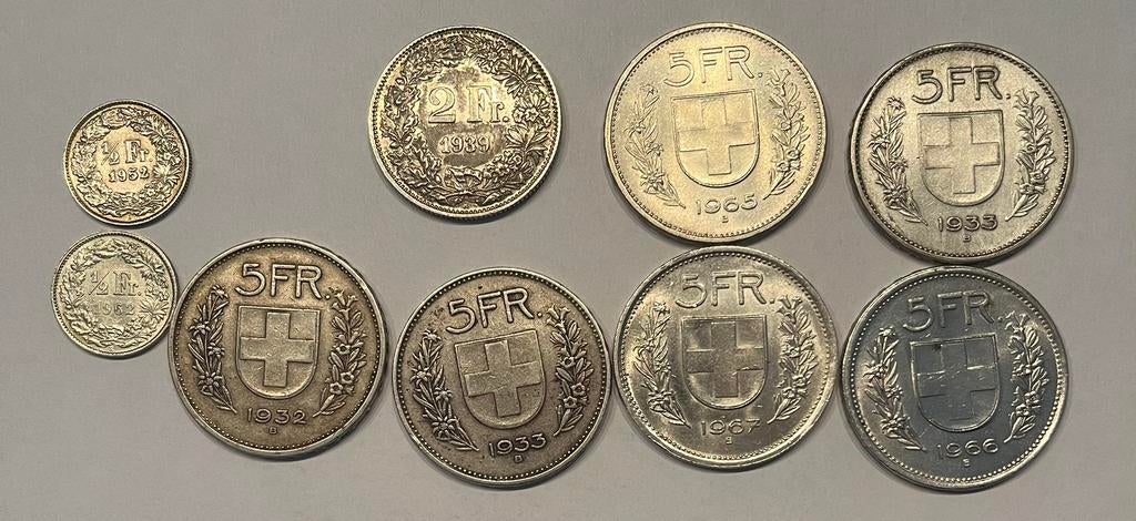 Zwitserse zilveren munten - 1/2, 2 en 5 Frank - 87 gram, Verzenden, Overige landen, Setje, Zilver
