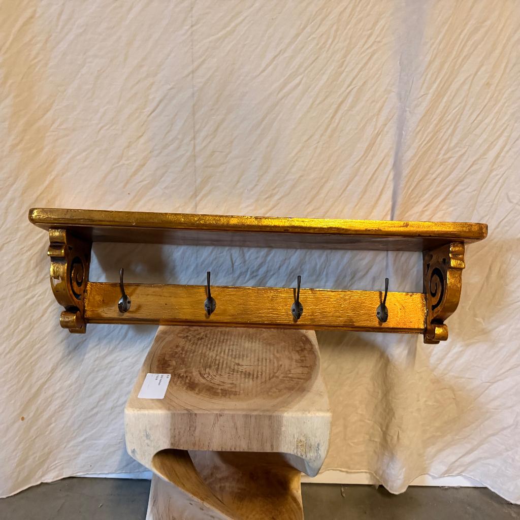 Brocante houten kapstok  - 75 cm – goud - bij TTM Wonen
