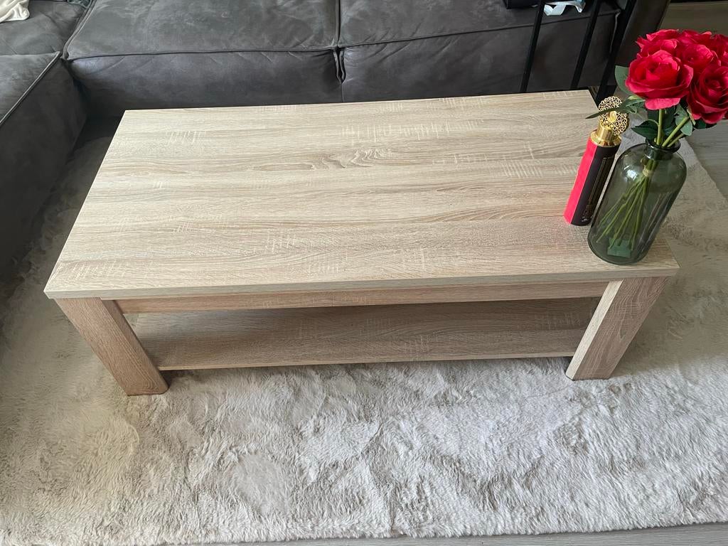 Sonoma beige houten salontafel, gehele set te koop, Gebruikt, 100 tot 150 cm, Minder dan 50 cm, Rechthoekig