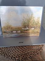 Schilderij Henk R. - Eenden aan de waterkant (24x18cm), Ophalen