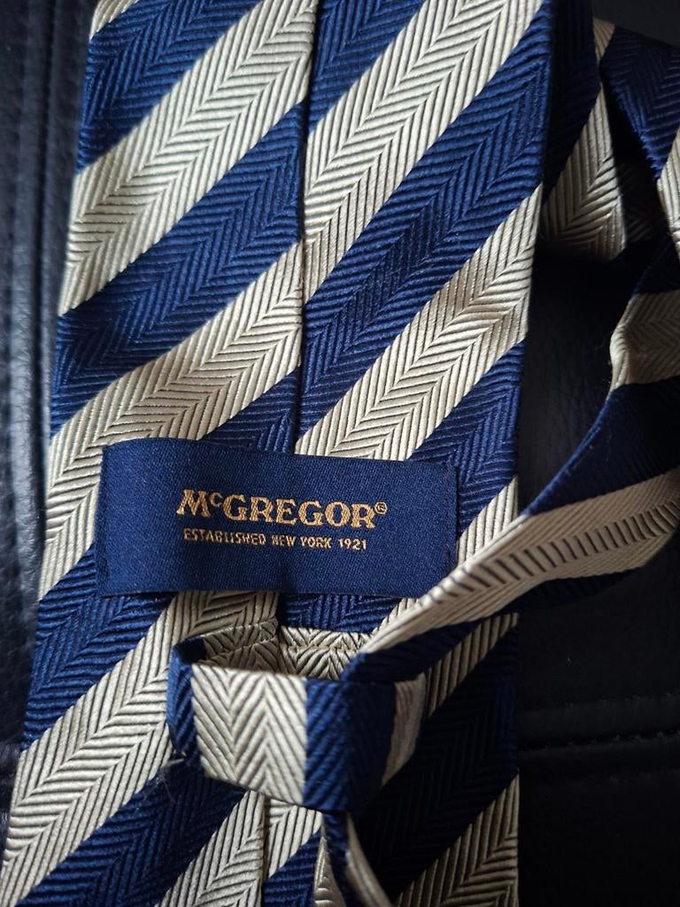 McGregor stropdas blauw met beige strepen, Ophalen of Verzenden