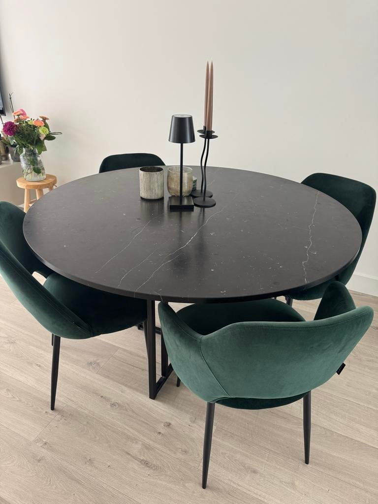 Ronde marmeren eettafel Nero Marquina 130 cm - Table Du Sud, Ophalen, 100 tot 150 cm, Rond, Zo goed als nieuw