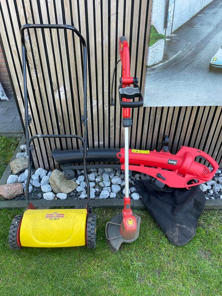 Tuinset: Bladblazer, Grastrimmer (1 jr oud) & Handmaaier, Ophalen, Gebruikt, Handgrasmaaier, 30 t/m 39 cm