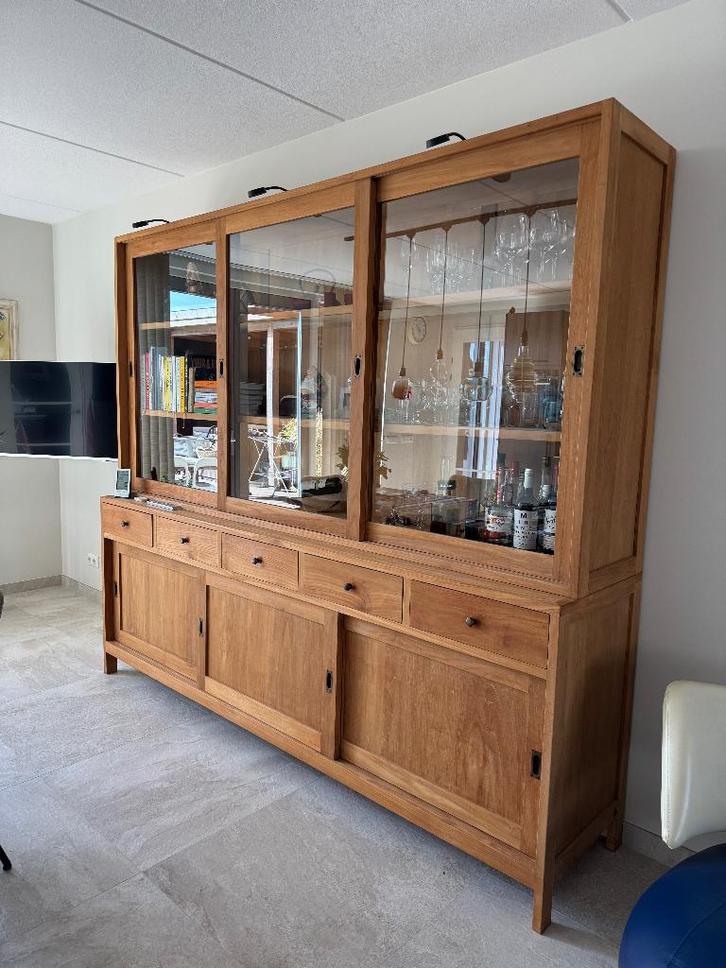 Teakhouten vitrinekast Weidzz, Huis en Inrichting, Kasten | Vitrinekasten, Zo goed als nieuw, 200 cm of meer, 200 cm of meer, 50 tot 75 cm
