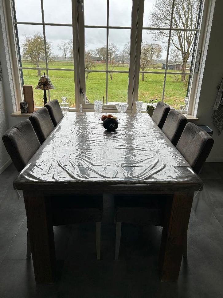 Eethoekstoelen 6x, Huis en Inrichting, Stoelen, Gebruikt, Vijf, Zes of meer stoelen, Stof, Grijs, Ophalen