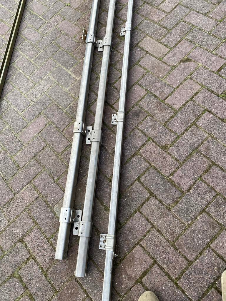 Zware RVS helmrails 3 mtr met hangrollen 3 st, Ophalen, Gebruikt, Overige metalen