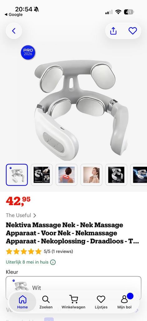 Nektiva Nek Massage Apparaat - Draadloos - Wit, Ophalen of Verzenden, Zo goed als nieuw, Apparaat