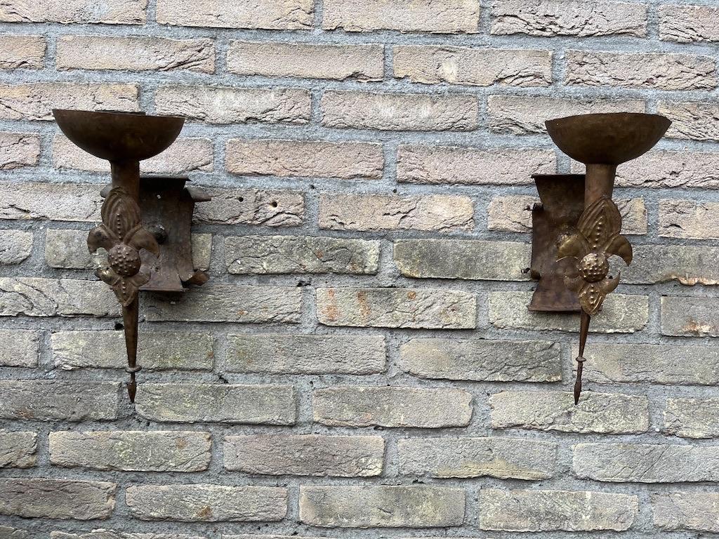 2 Antieke Franse Wandkandelaars Franse Lelie, Ophalen of Verzenden, Overige materialen