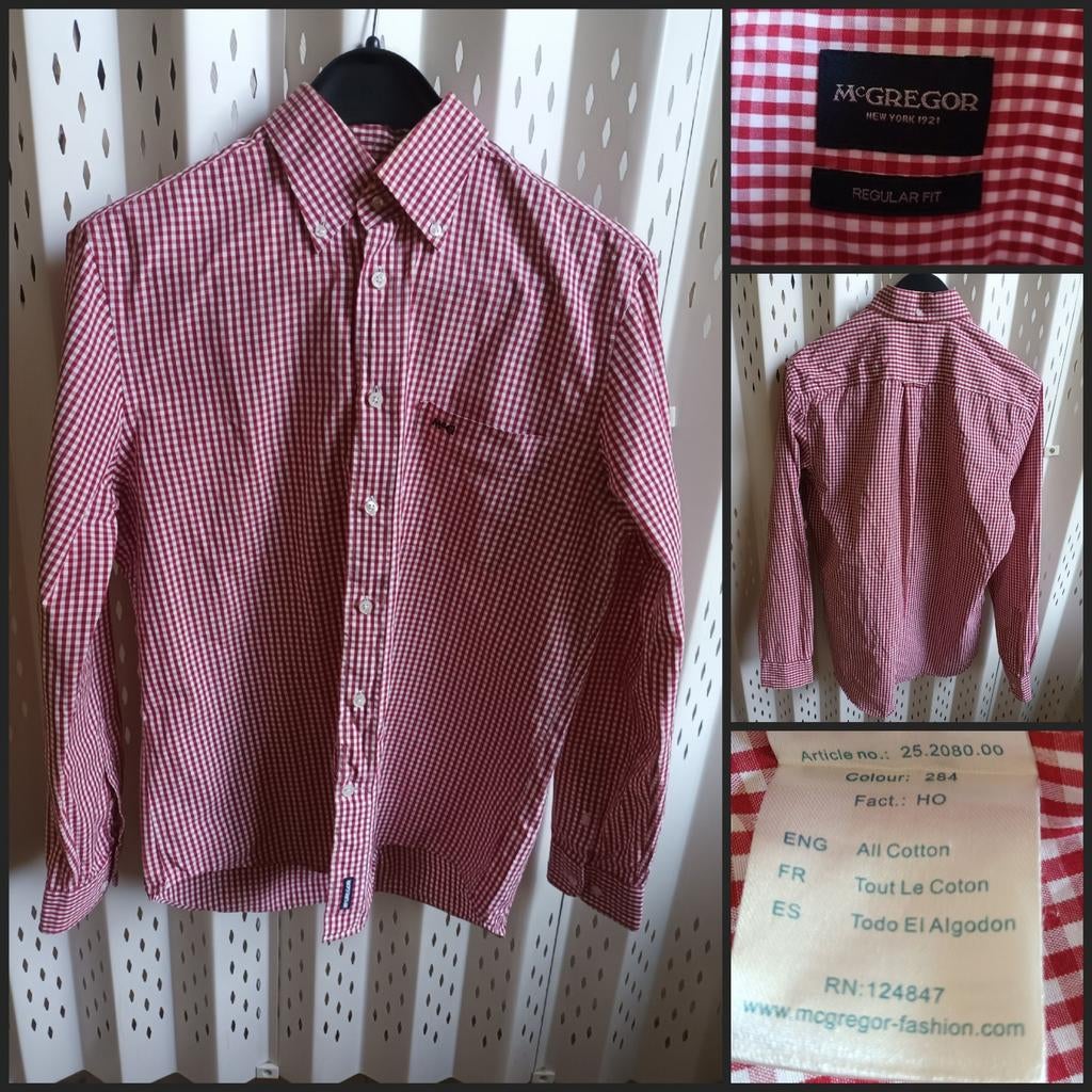 McGregor Heren Overhemd Rood Geruit Regular Fit M, McGregor, Gedragen, Rood, Halswijdte 39/40 (M)