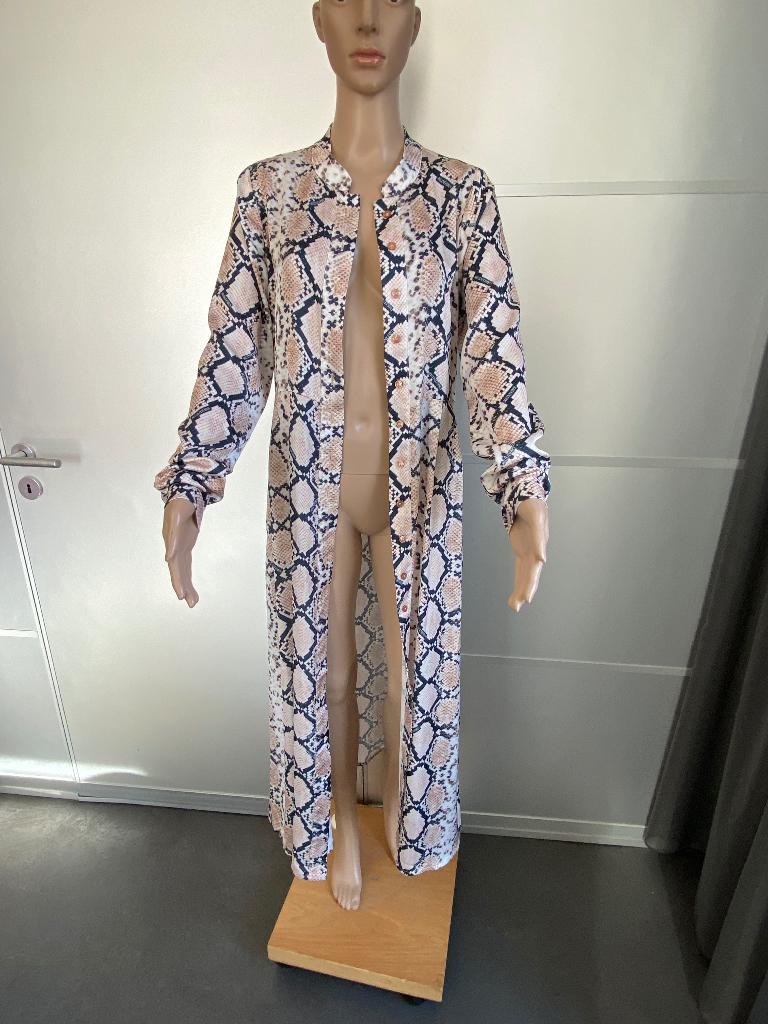 K130 Reinders maat S=36 lange blouse-jurk maxi beige/zwart, Reinders, Beige, Ophalen of Verzenden, Zo goed als nieuw