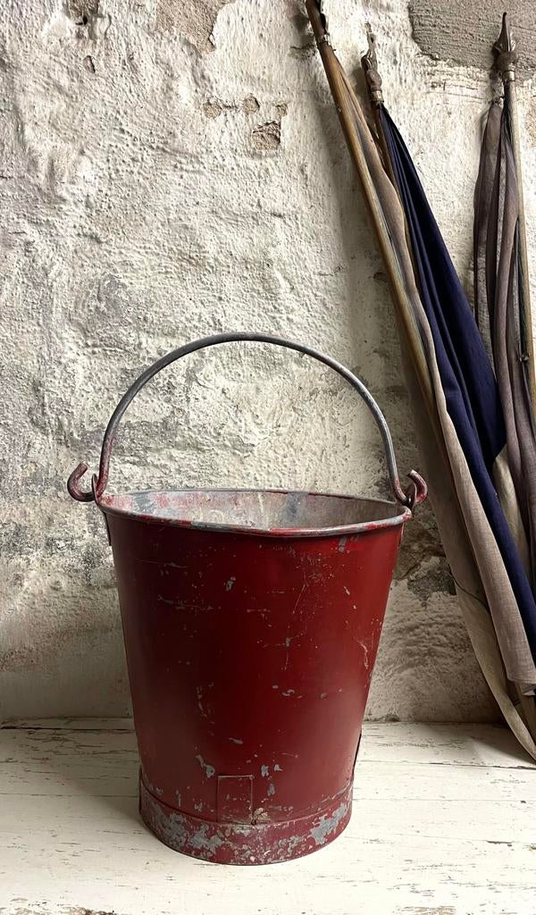 Brocante oud zinken blusemmer / emmer sleets rood, Antiek en Kunst, Ophalen of Verzenden