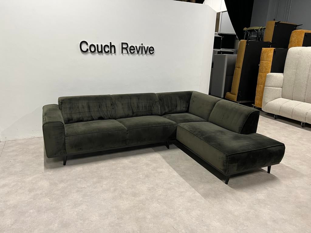 GRATIS LEVERING velvet groene Hoekbank 275x210 REFURBISHED