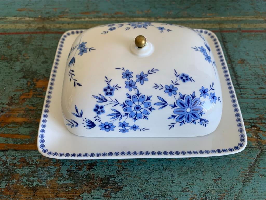 Botervloot met blauw bloemmotief, Gebruikt, Overige typen, Ophalen of Verzenden, Overige stijlen