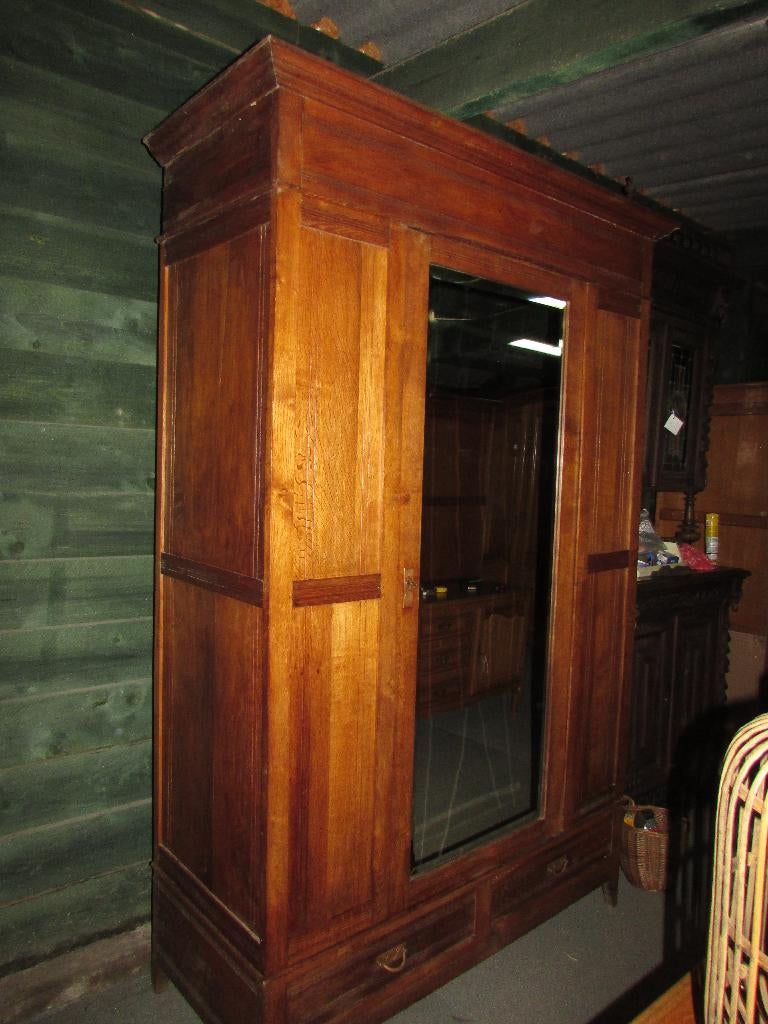 antieke eiken linnenkast kleerkast spiegeldeur 295,00, Ophalen of Verzenden