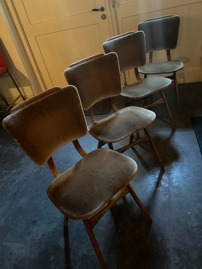 Set van 4 Vintage Eetkamerstoelen - Mid-Century Modern, Antiek en Kunst, Ophalen of Verzenden