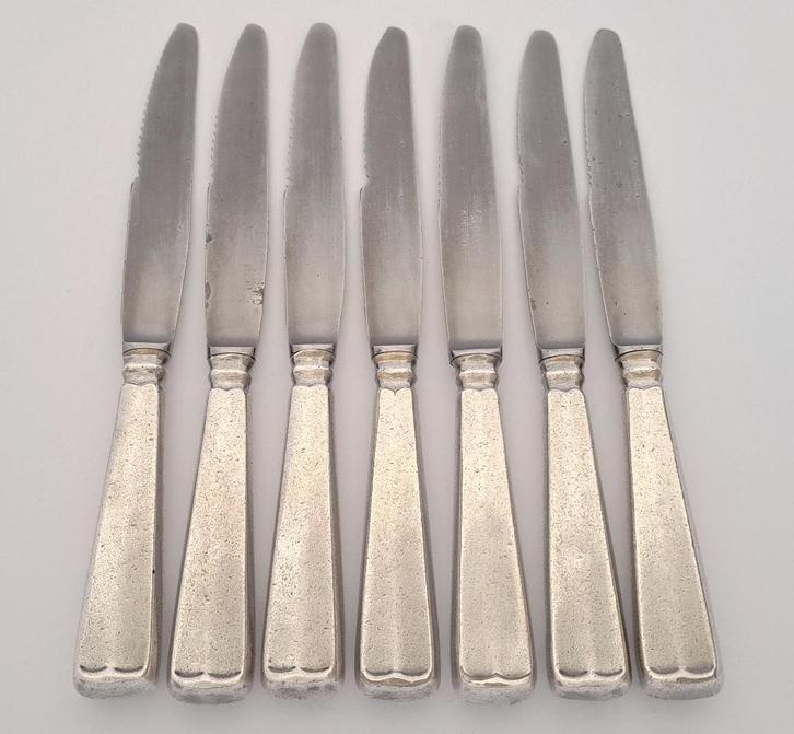 7x Verzilverde voorgerechtmessen Haags Lofje - Sola 100, Antiek en Kunst, Antiek | Bestek, Ophalen of Verzenden