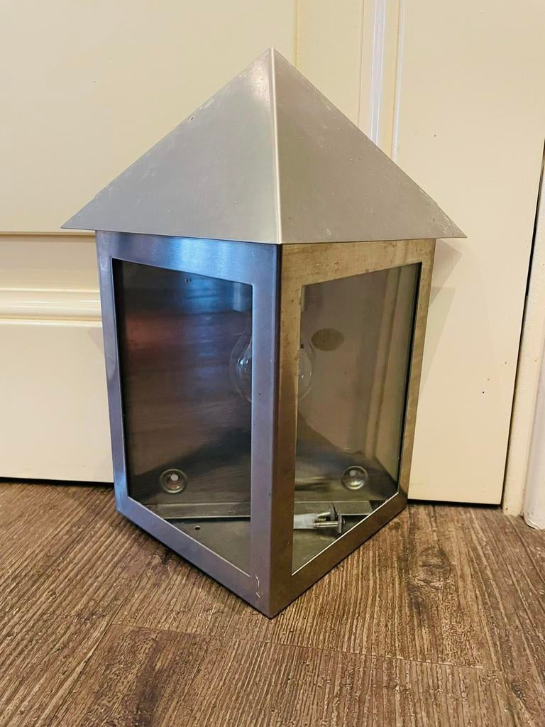 driehoekige RVS wandlamp met glazen ruitjes voor buiten, Tuin en Terras, Buitenverlichting, Minder dan 50 watt, Wandlamp, Ophalen of Verzenden