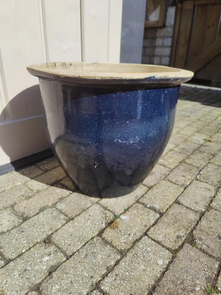 Bloempot blauw, Tuin en Terras, Bloempotten, Gebruikt, Rond, Minder dan 40 cm, Ophalen