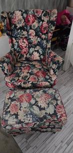 IKEA Strandmon oorfauteuil  stoel print en voetenbank, Ophalen, Klassiek, Bloemenprint, Gebruikt, 75 tot 100 cm