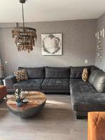 Antraciet Leren Hoekbank / Loungebank met Chaiselongue, Ophalen, Gebruikt, Leer