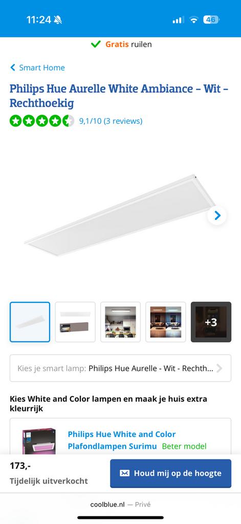 Philips HUE lamp plafond, Ophalen, Led-lamp, Minder dan 30 watt, E27 (groot)
