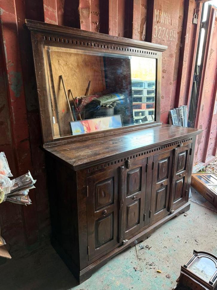 Groot dressoir met spiegel - 147 cm breed, Huis en Inrichting, Kasten | Dressoirs, Gebruikt, 100 tot 150 cm, 25 tot 50 cm, Met deur(en)