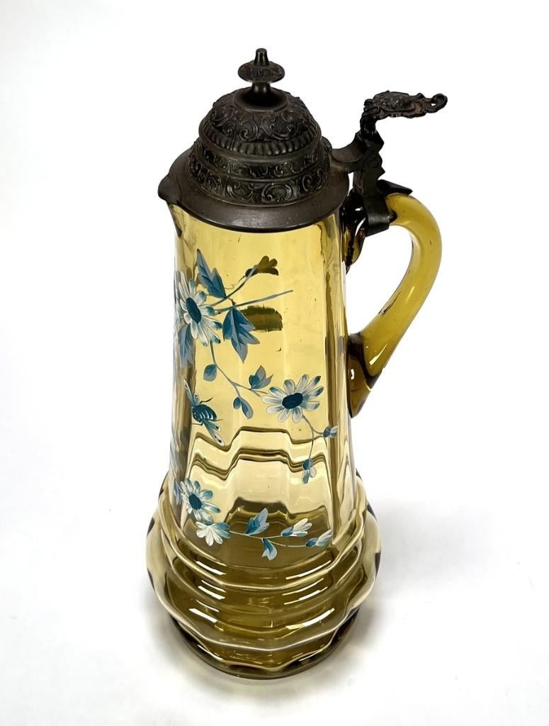 1256. Jugendstil glazen kan met floraal emaildecor, ca.1900, Ophalen of Verzenden