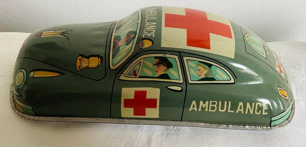 1950 blikken Ambulance Car #4, mooie Litho,TM,Masudaya,Japan, Antiek en Kunst, Antiek | Speelgoed, Ophalen