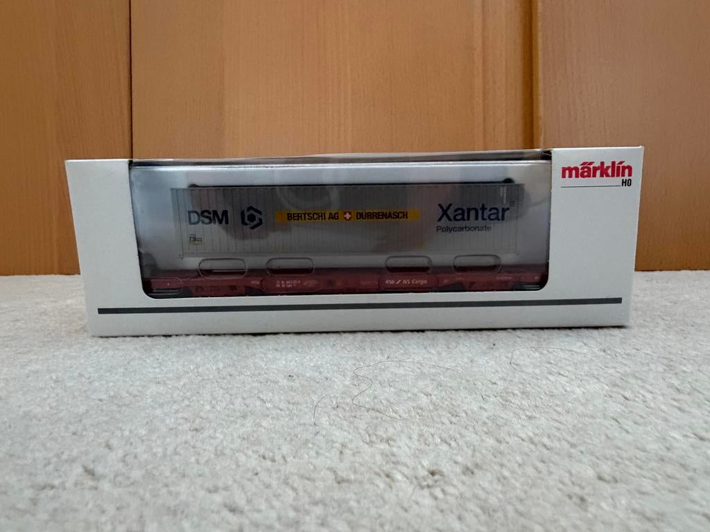 Märklin H0 47701 NS Cargo Wagon met DSM Xantar Container, Gelijkstroom of Wisselstroom, Ophalen of Verzenden, NS, Märklin