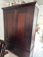 Donkerbruine houten kast met lades en planken, Ophalen, Gebruikt, 200 cm of meer, 50 tot 100 cm
