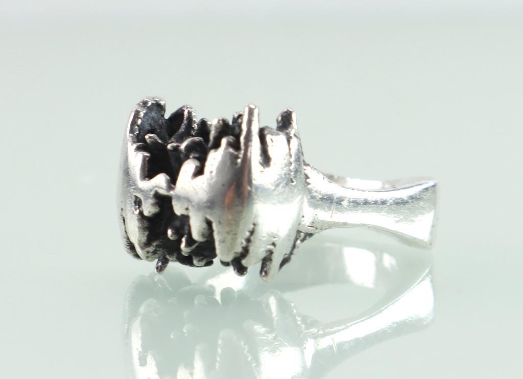 Vintage zilveren ring vermolmd hout jaren ‘70, Sieraden, Tassen en Uiterlijk, Antieke sieraden, Ophalen of Verzenden, Zilver, Ring