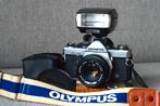 Olympus OM-2n MD + 50mm f/1.8 Zuiko + T20 flitser (TTL), Ophalen of Verzenden, Gebruikt, Spiegelreflex, Olympus