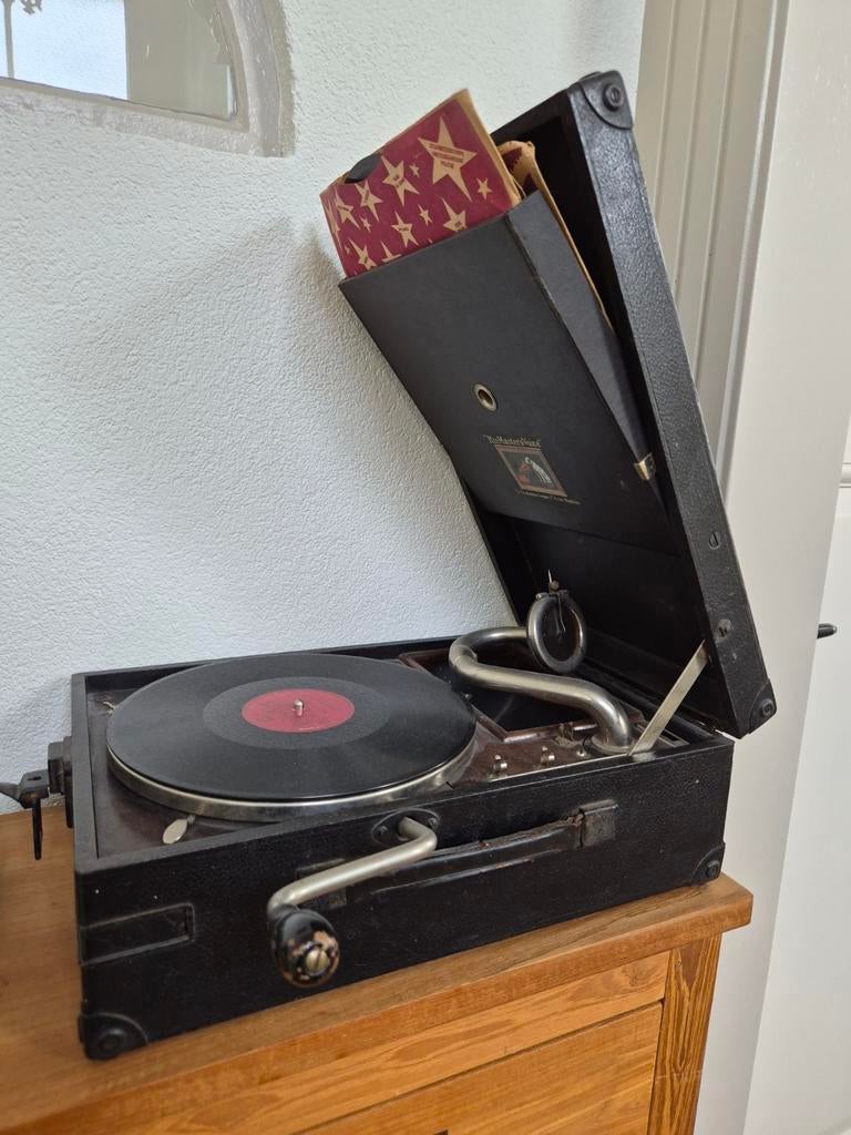 Antieke His Master's Voice Grammofoon met 78 toeren LP's, Ophalen of Verzenden, Gebruikt, Platenspeler, Overige merken