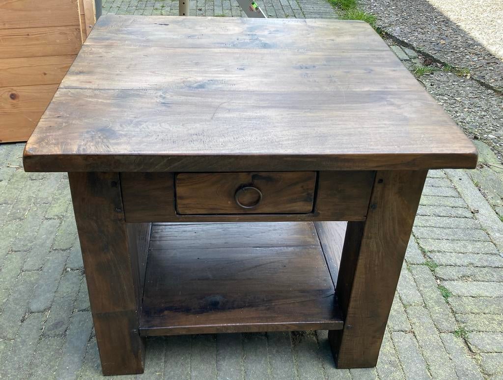 2x Bijzettafel met 1 lade Teak, 55 tot 75 cm, Teak Indonesië, Rechthoekig, Hout