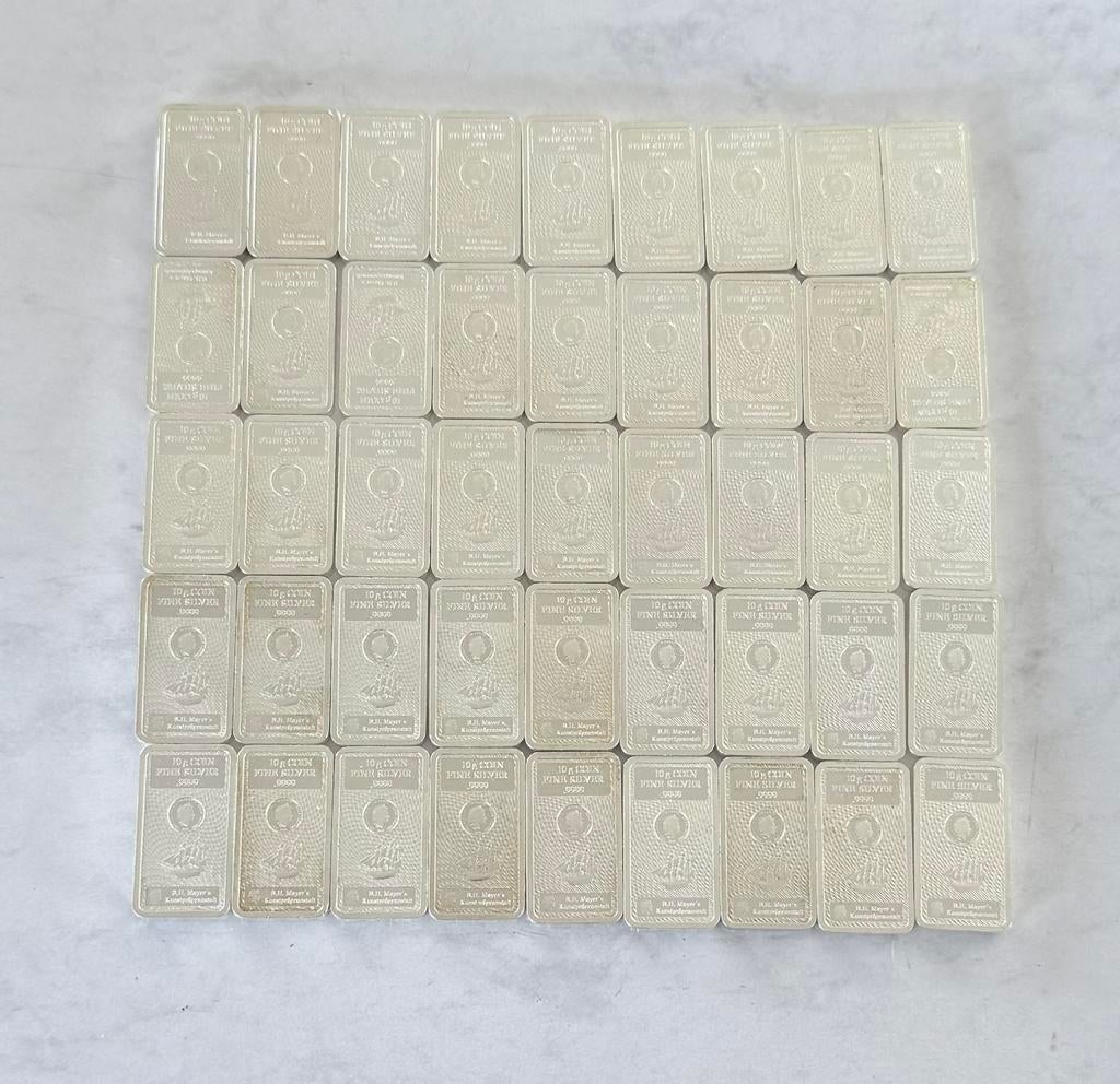 50x 10 gram zilver Cook Islands/ Heimerle & Muele 999 zilver, Postzegels en Munten, Edelmetalen en Baren, Ophalen of Verzenden