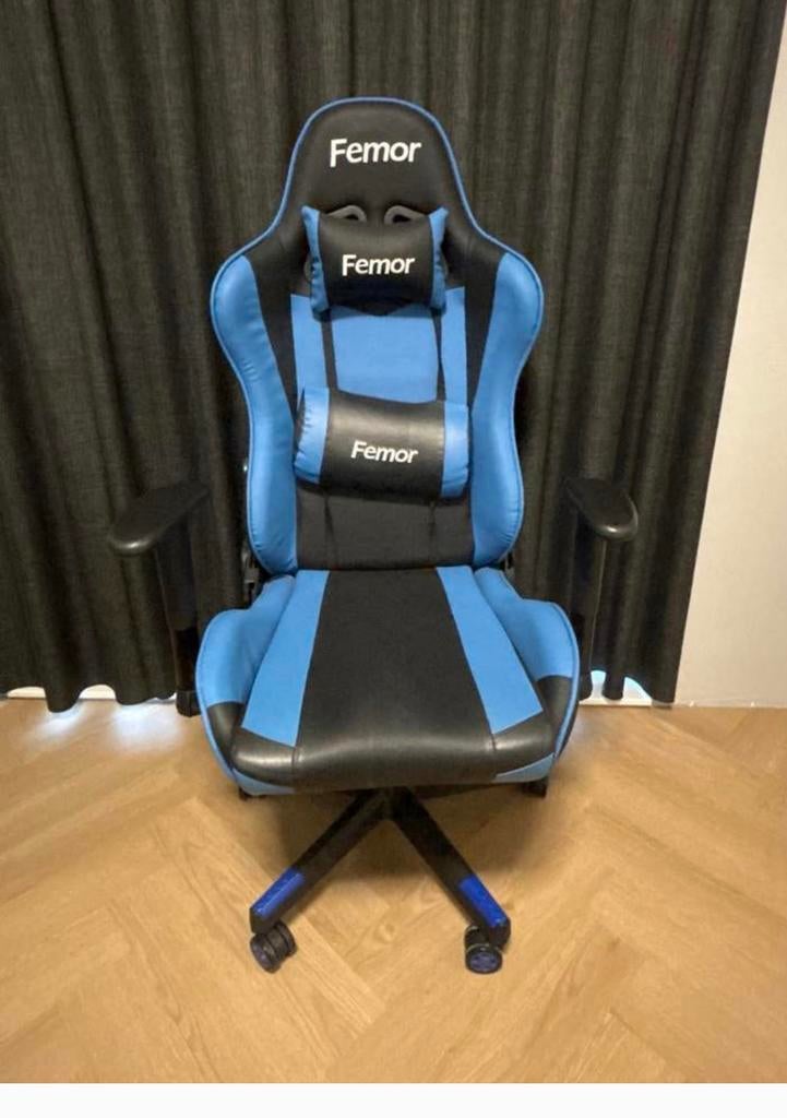 Femor Gaming Bureaustoel Zwart Blauw, Ophalen, Zwart, Zo goed als nieuw, Gaming bureaustoel