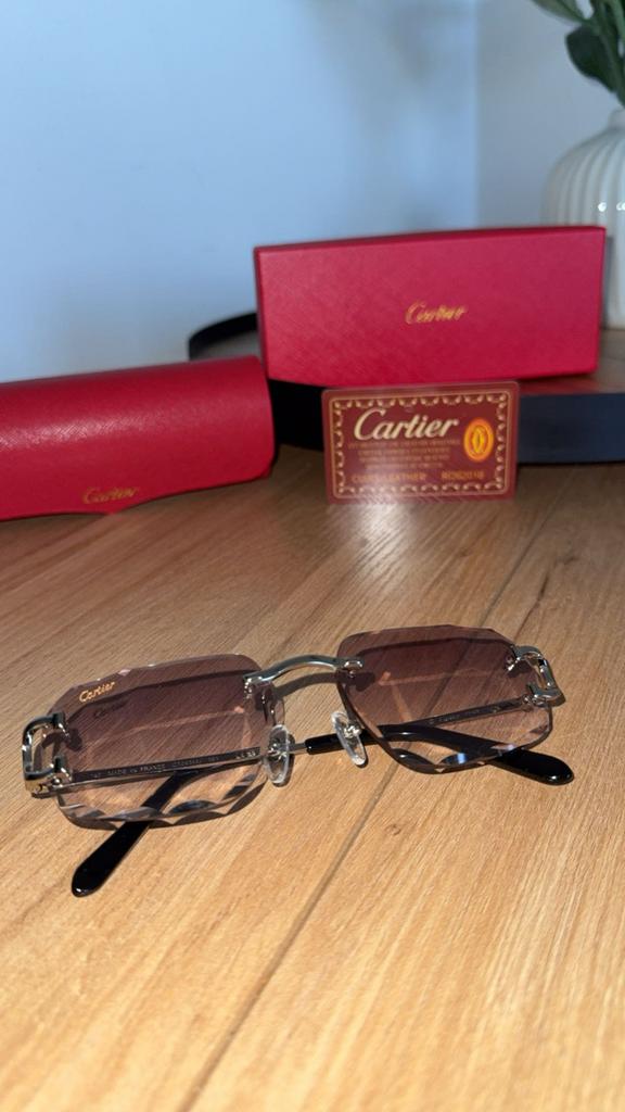 Cartier Santos Randloze Zonnebril, Overige merken, Zonnebril, Bruin, Nieuw