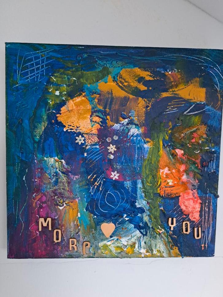 Abstract schilderij "more love you" 40x40 cm, Antiek en Kunst, Kunst | Overige Kunst, Ophalen of Verzenden