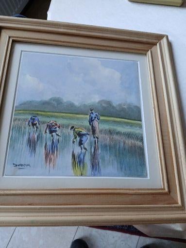 Frisse aquarel v.e. Sawah door Dedy Suratin,(adv.nr.352), Antiek en Kunst, Ophalen of Verzenden