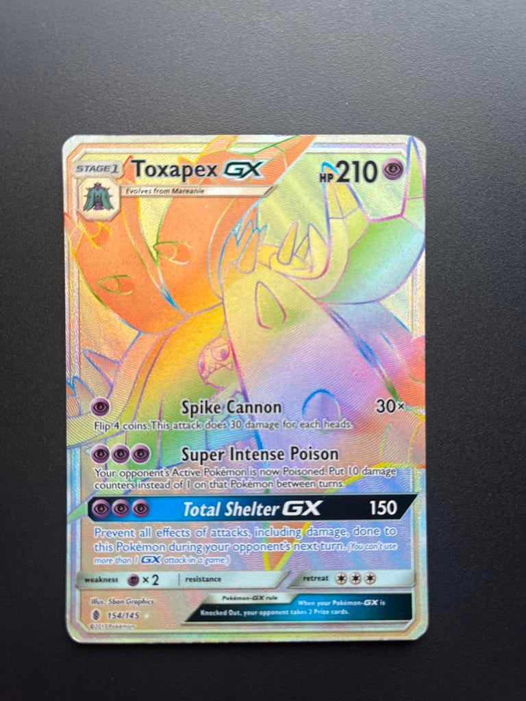 Pokemon Kaart Toxapex GX - Voelbaar Patroon, Licht Gebogen, Ophalen of Verzenden, Gebruikt, Losse kaart, Foil