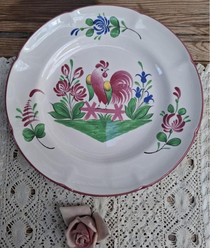 Frans St.Clement bord met haan en bloemen, Antiek en Kunst, Antiek | Servies los, Ophalen of Verzenden