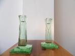 Art Deco Kandelaars, Kristal/Groen