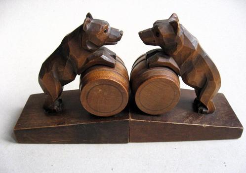 Zwarte Woud beren met ton, eiken boekensteunen, Antiek en Kunst, Kunst | Beelden en Houtsnijwerken, Ophalen of Verzenden