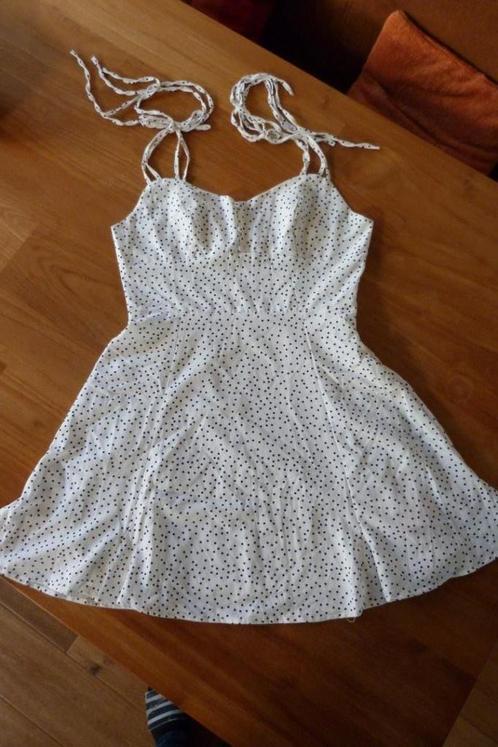 Zomerjurkje, Loavies, wit met zwarte stippen/spikkels maat L, Kleding | Dames, Jurken, Zo goed als nieuw, Maat 42/44 (L), Wit
