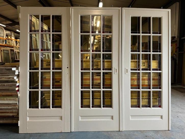 Set schuif / en-suite deuren met glas in lood + losse deur., Antiek en Kunst, Curiosa en Brocante, Ophalen